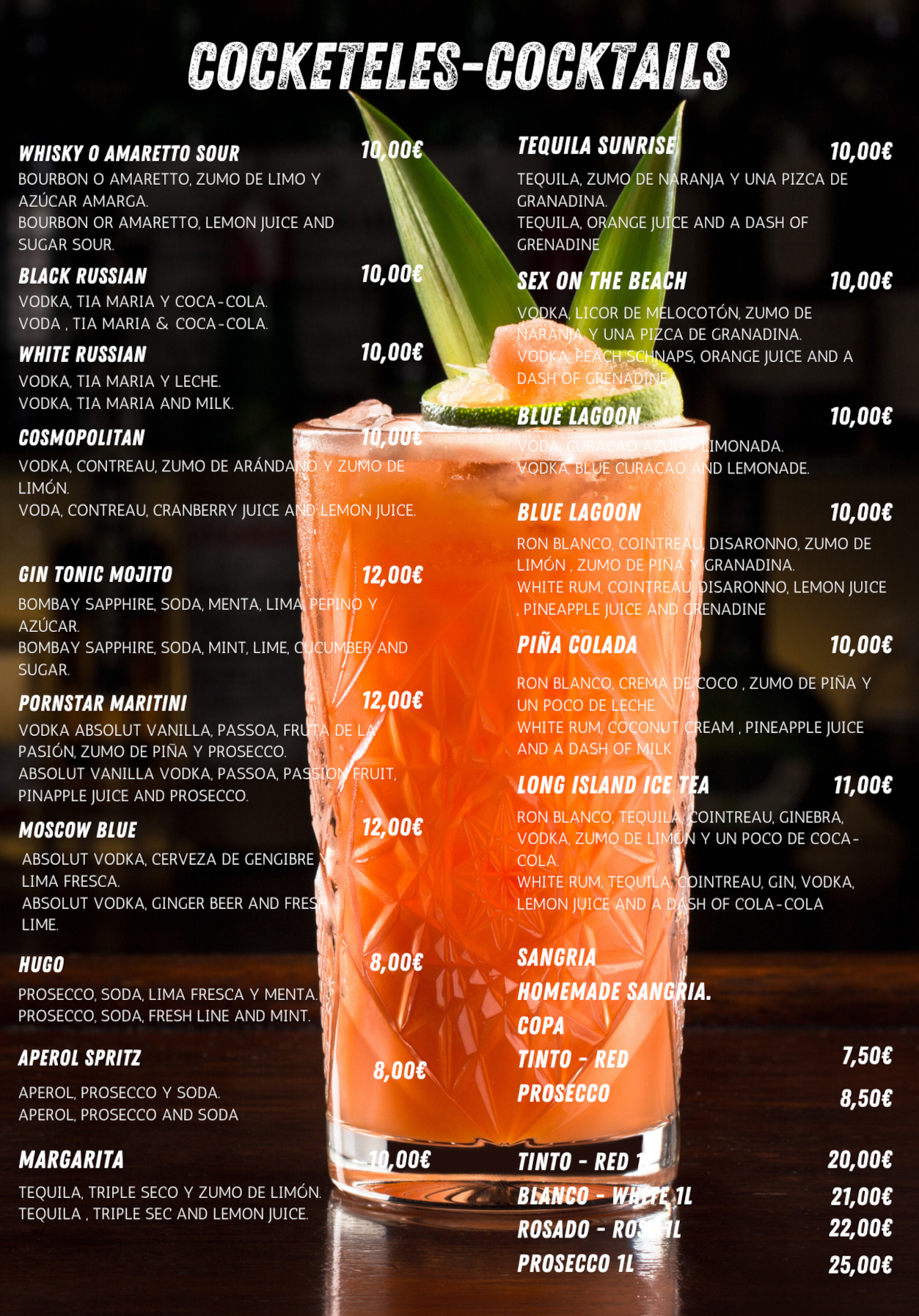 Carta de cócteles